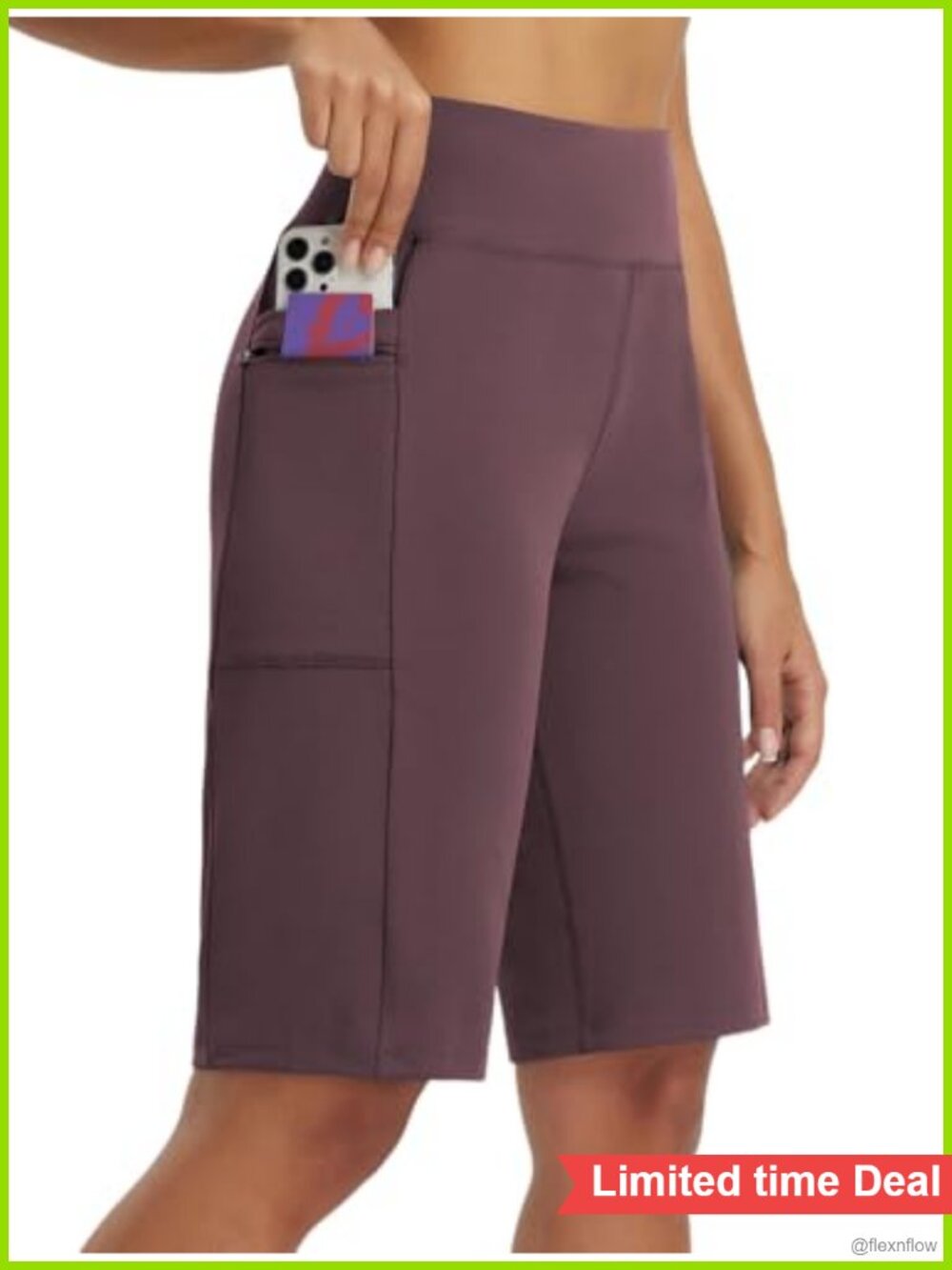 Women's Bermuda Long Athletic Shorts 12" Knee Length Zipper Pockets